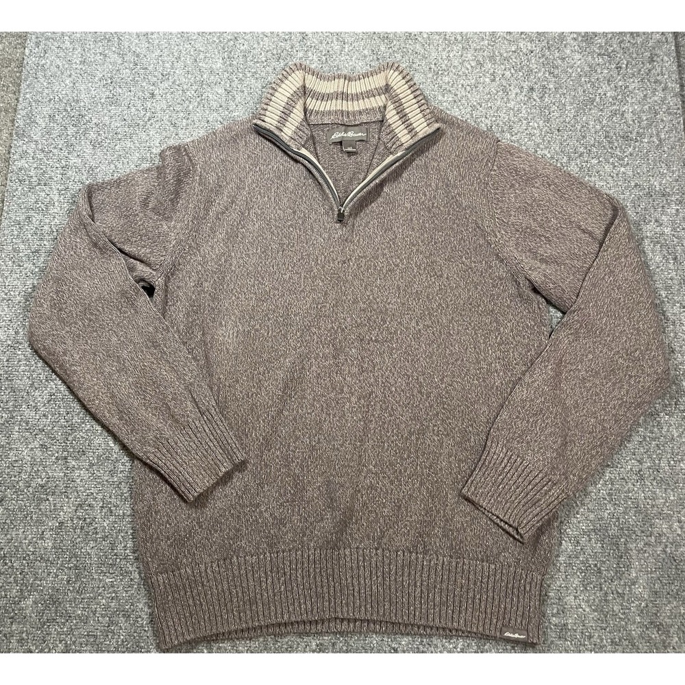 Eddie Bauer 1/4 Zip Sweater Mens Large Gray Cotton Grey Preppy Golf Pullover